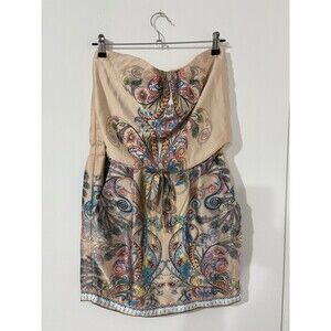 Bisou Bisou Strapless Empire Waist Paisley Mini Dress size 4 Art to Wear